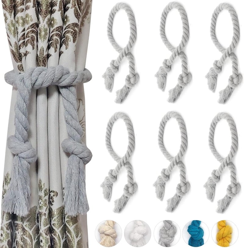 Yteseery 6 Pack Curtain Ties Rope, Outdoor Curtain Tiebacks, Natural Cotton Curtain Holders, Village Rustic Farmhouse Curtain Holdbacks, Nautical Curtain TieBacks for Patio Pergola Drapes, Grey - Image 1